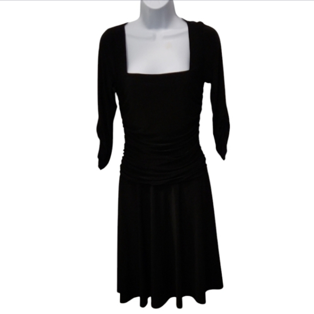Lauren Ralph Lauren Little Black Dress Square Neck Ruched - Picture 1 of 6